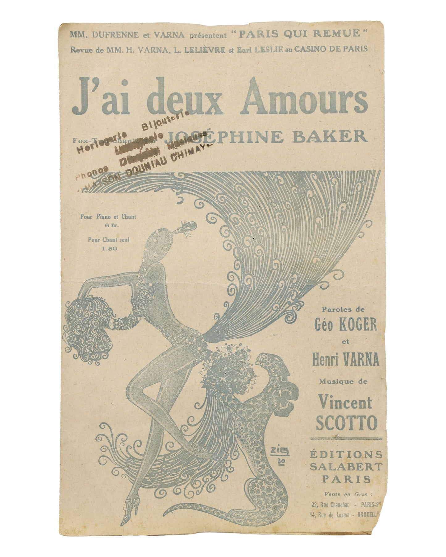 "Paris Qui Remue" (1930) Josephine Baker Live Show Program and Music Sheet