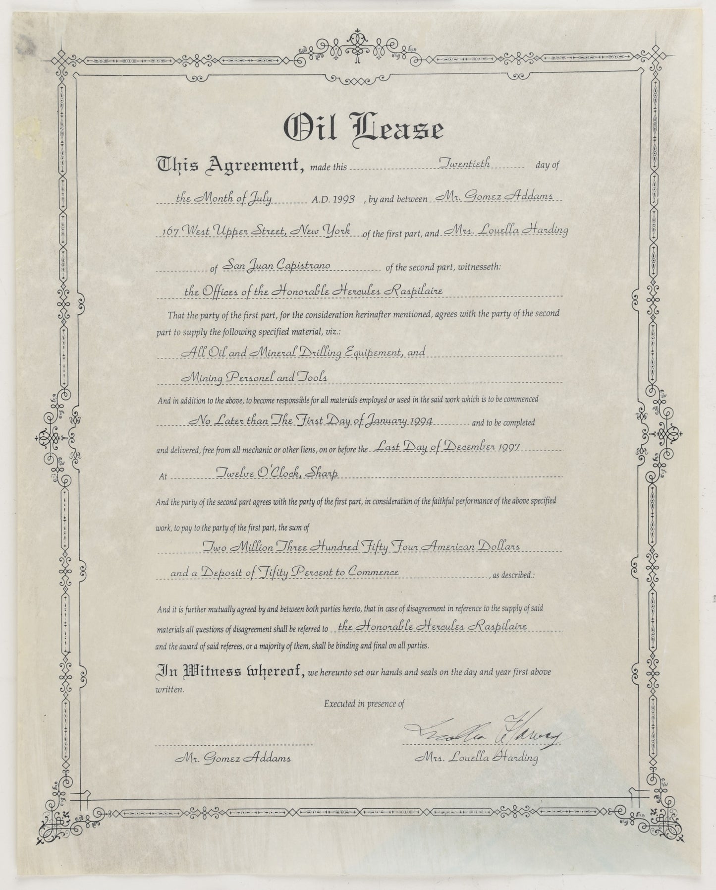 "Addams Family Values" Legal Document