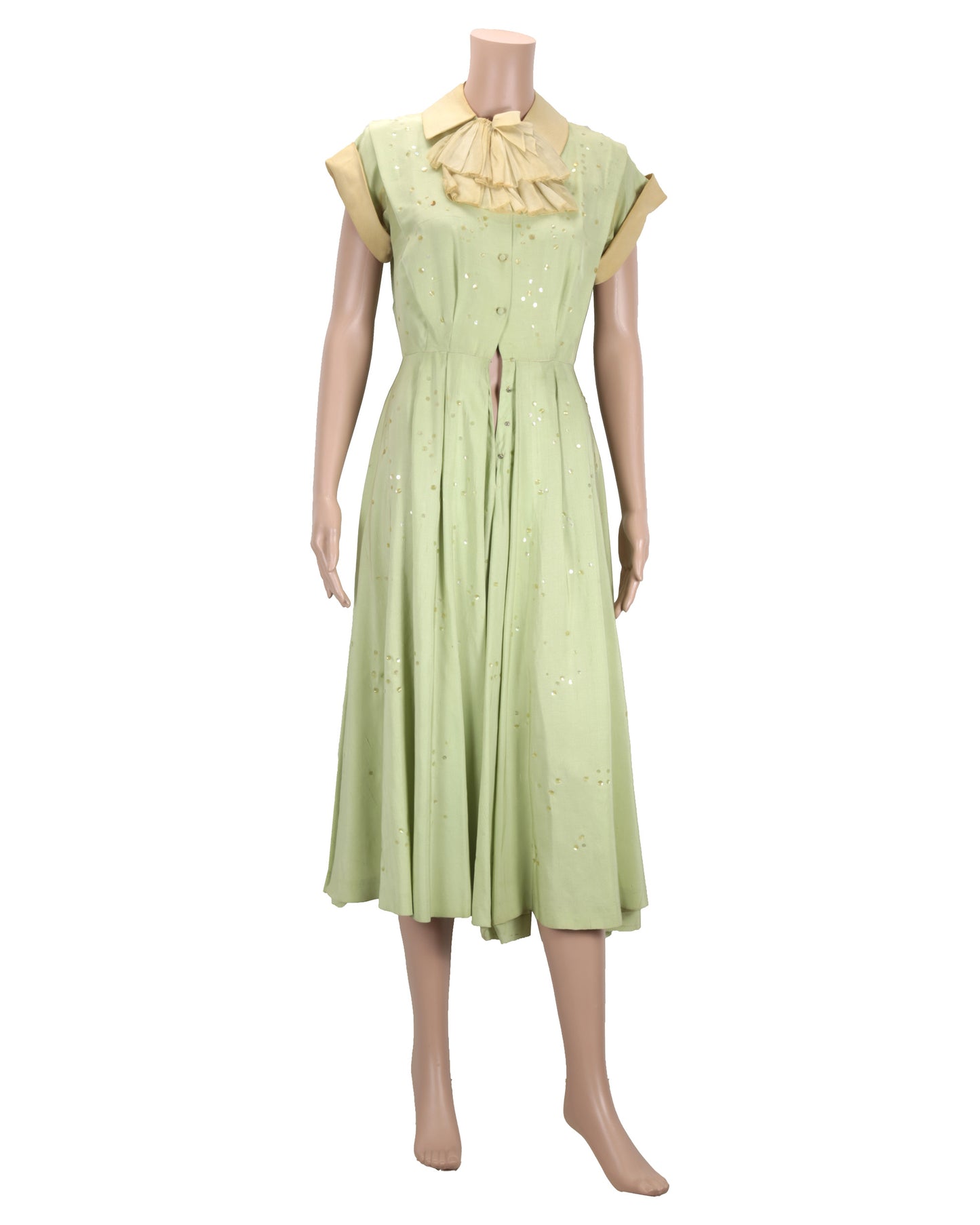 "Unknown Treasure" Green Silk Dress with Belt