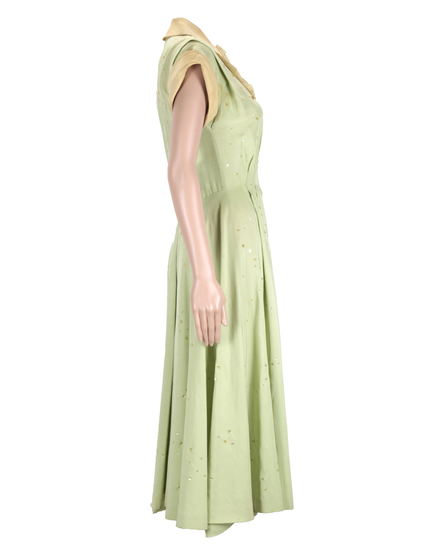 "Unknown Treasure" Green Silk Dress with Belt