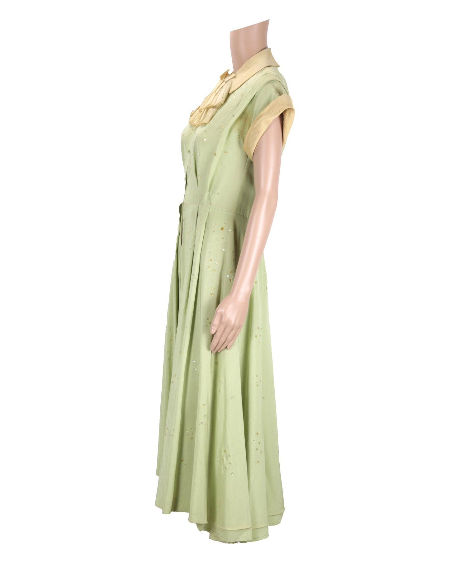 "Unknown Treasure" Green Silk Dress with Belt