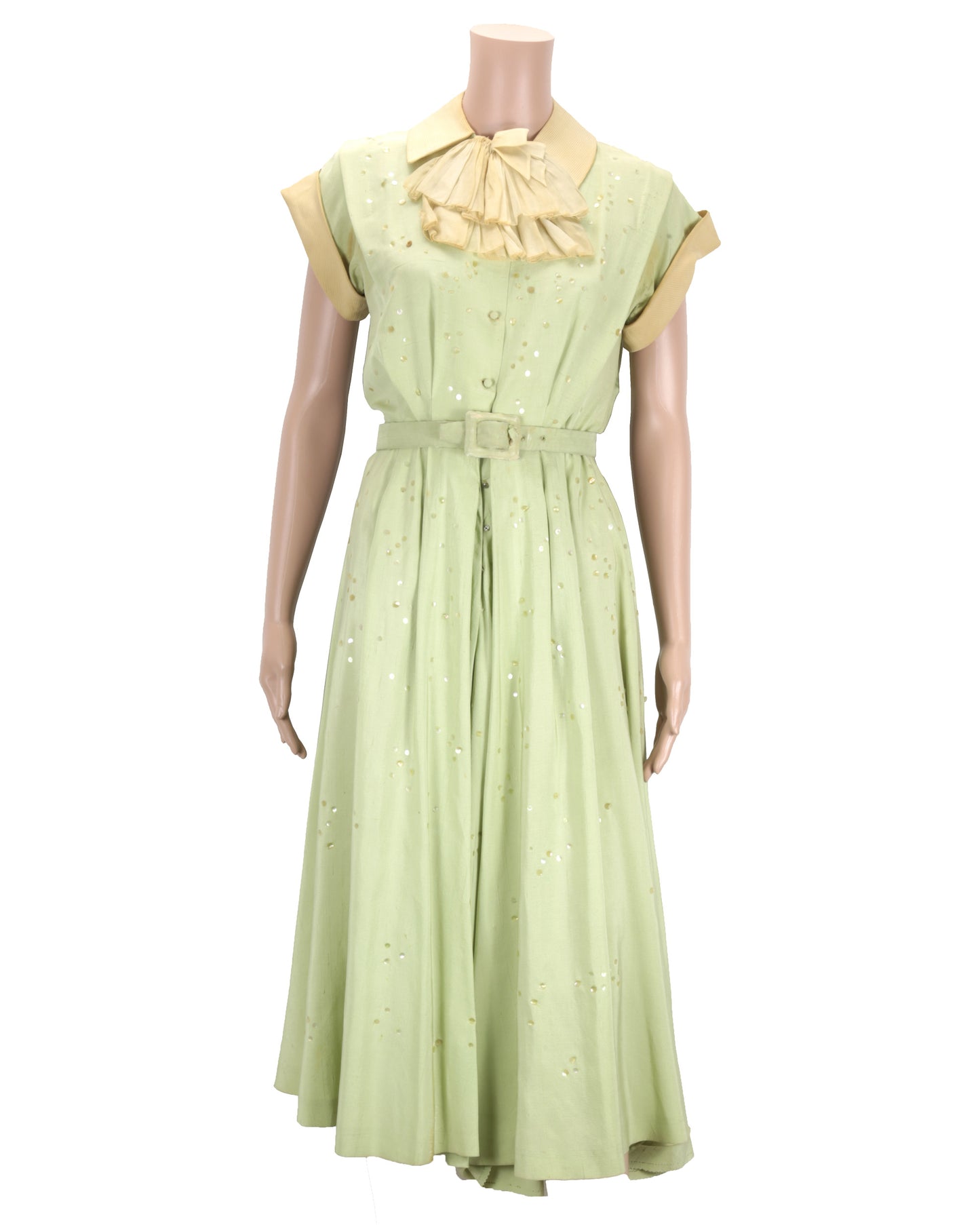 "Unknown Treasure" Green Silk Dress with Belt
