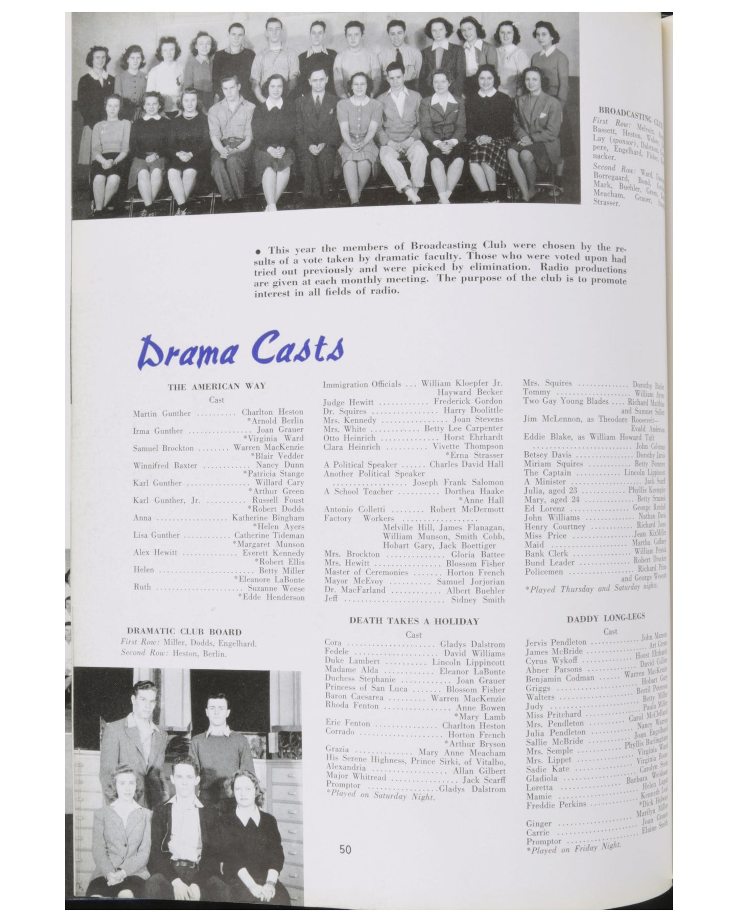 Charlton Heston 1941 New Trier High School Yearbook