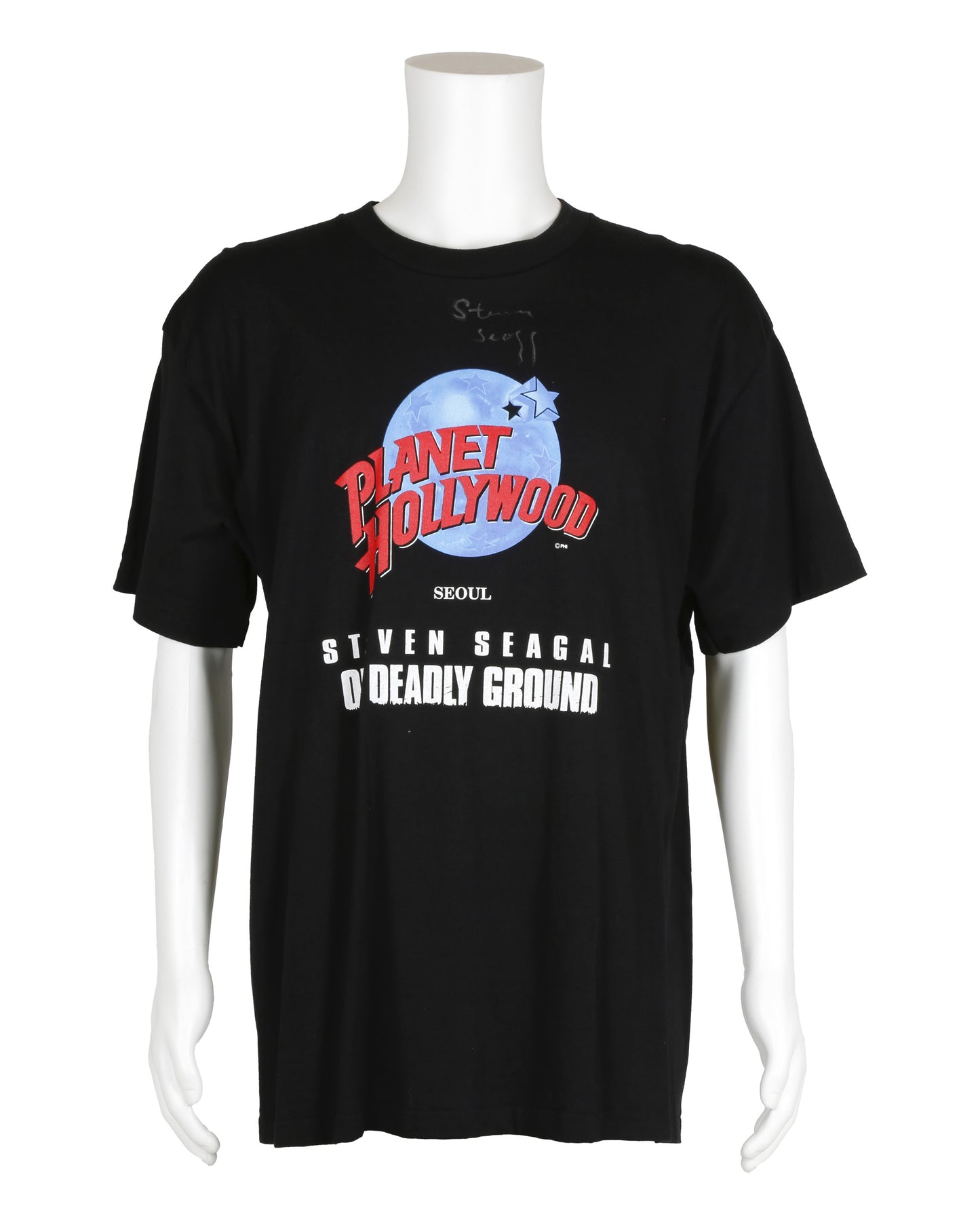 Autographed Planet Hollywood Seoul "On Deadly Ground" Steven Seagal Promotional T-Shirt