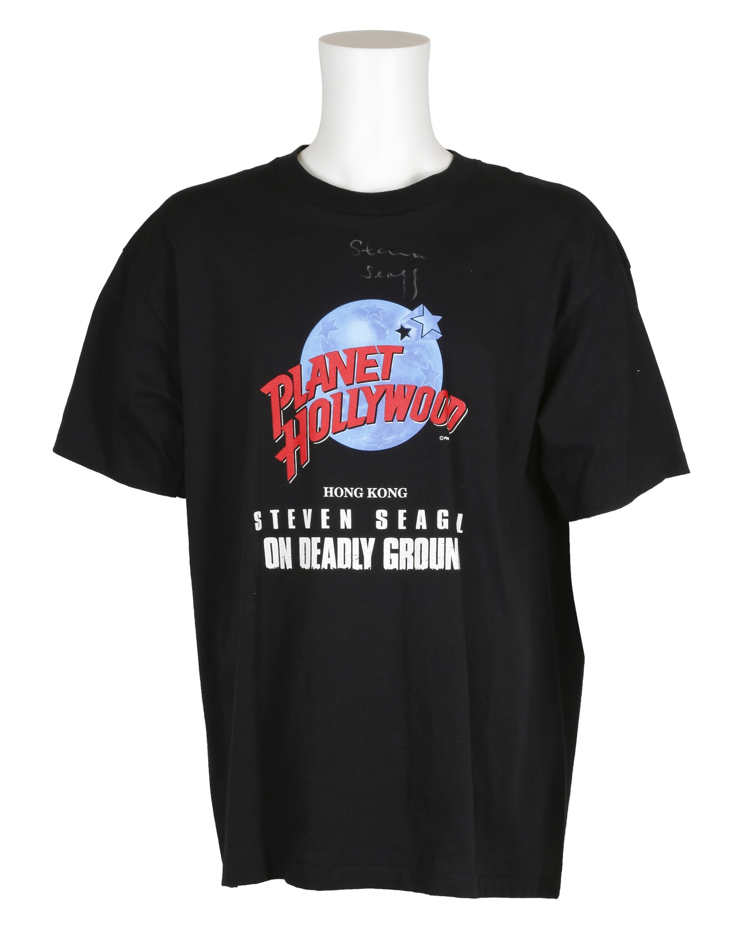 Autographed Planet Hollywood Hong Kong "On Deadly Ground" Steven Seagal Promotional T-Shirt