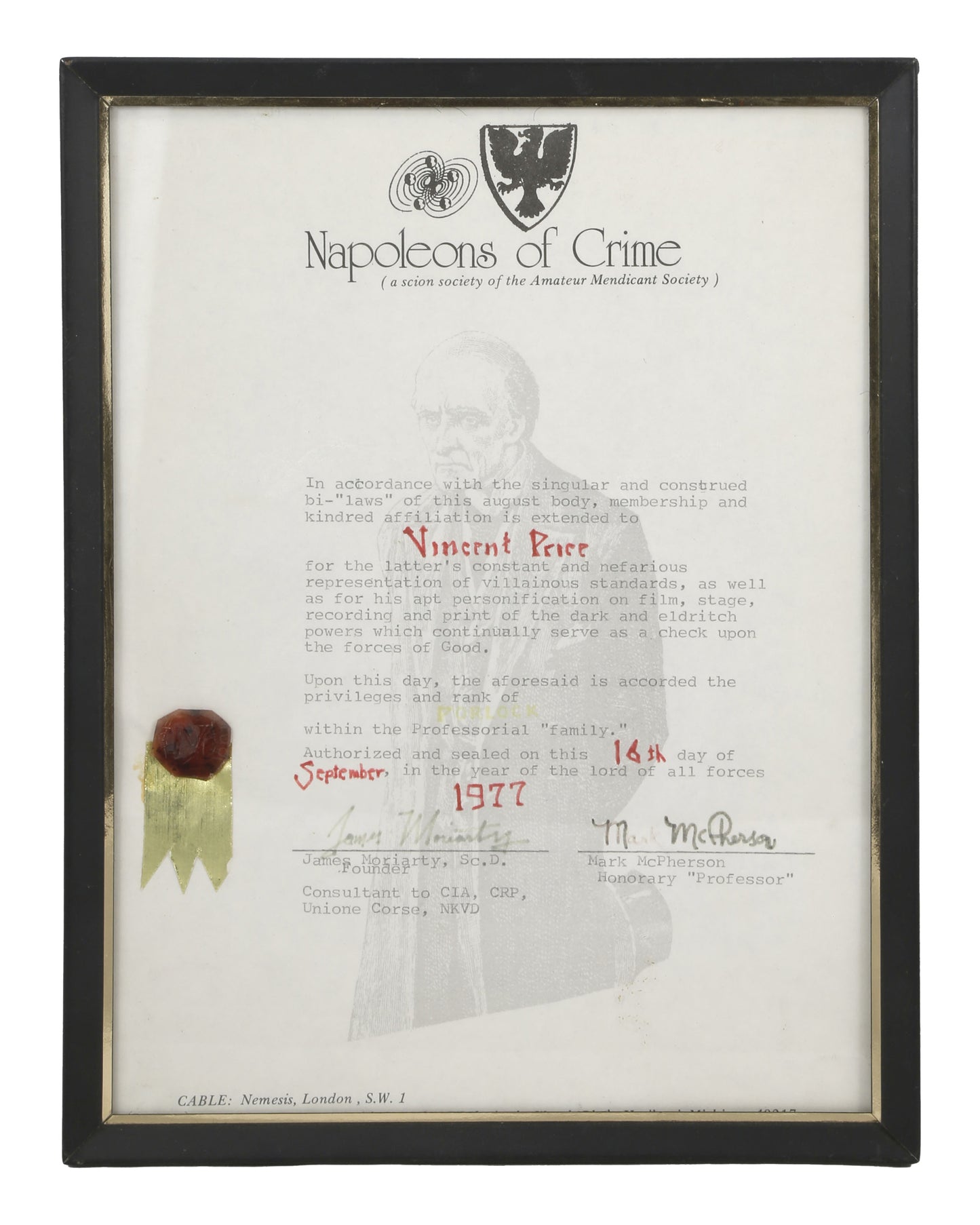 Two (2) Awards Given to Vincent Price