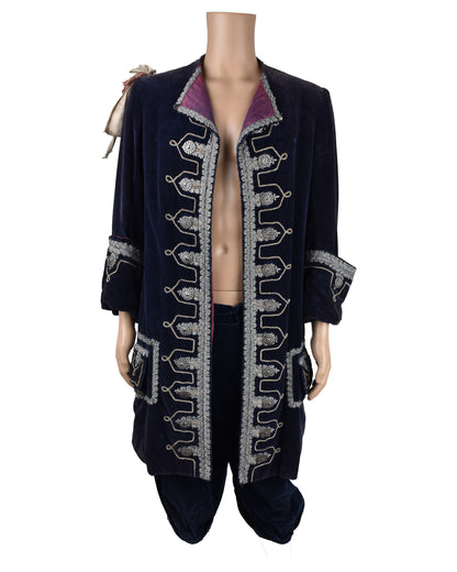 "Unknown Treasure" Navy Blue Velvet Overcoat and Trousers