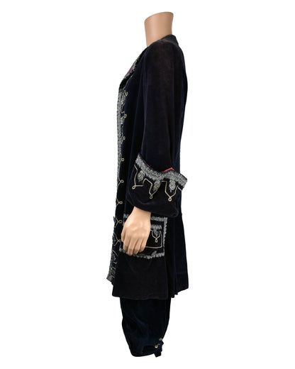 "Unknown Treasure" Navy Blue Velvet Overcoat and Trousers