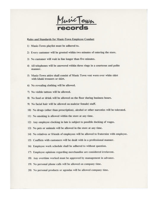 "Empire Records" Employee Rules