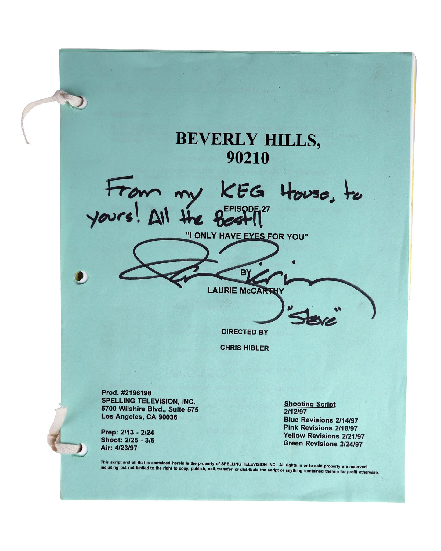 "Beverly Hills, 90210" Script Autographed by Ian Ziering
