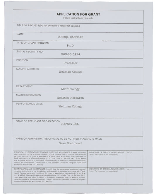 "The Nutty Professor" Sherman Klump's (Eddie Murphy) Grant Application