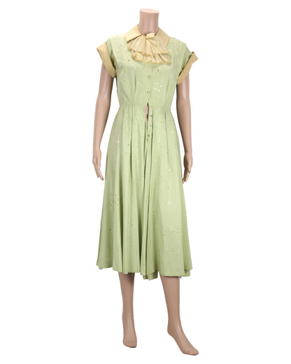"Unknown Treasure" Green Silk Dress with Belt
