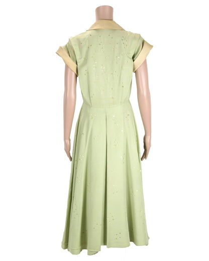 "Unknown Treasure" Green Silk Dress with Belt