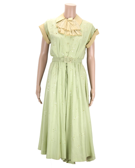 "Unknown Treasure" Green Silk Dress with Belt