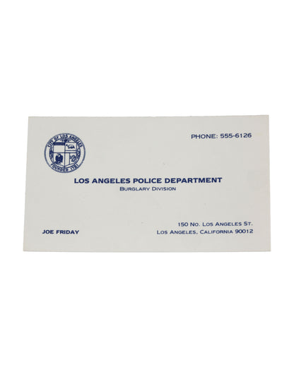 "Dragnet" Sgt. Joe Friday's (Dan Aykroyd) Business Card
