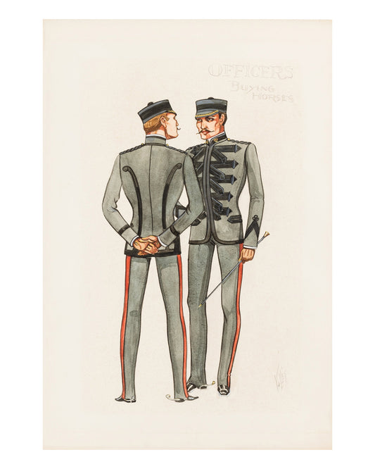 "Kim" Valles Signed Officers Buying Horses Costume Sketch