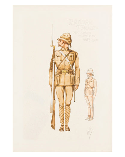 "Kim" Valles Signed British Troop Stationed in India 1887-1902 Costume Sketch