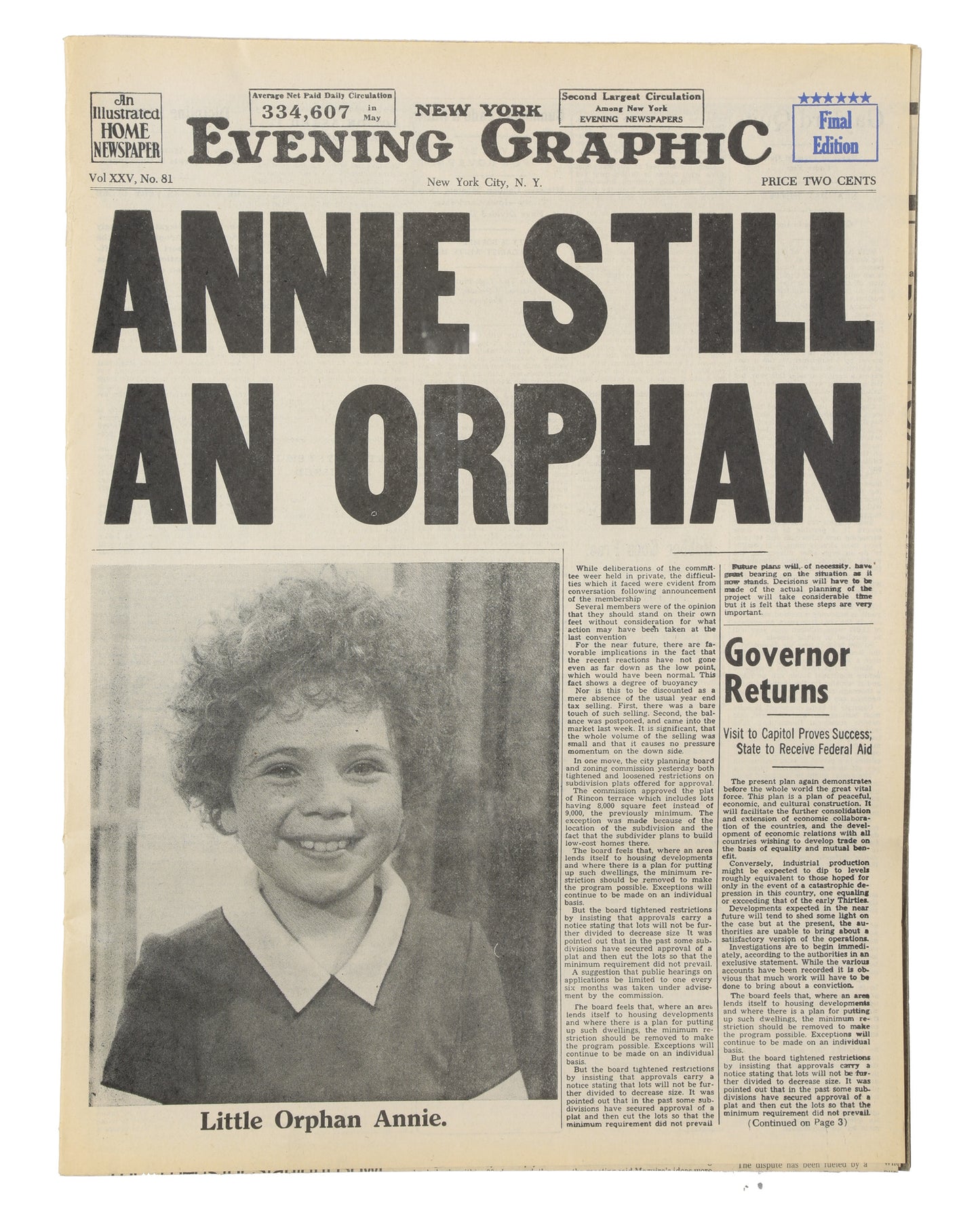"Annie" (1982) Newspaper featuring Annie (Aileen Quinn)